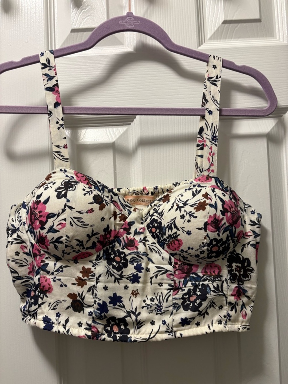 Floral Bustier Crop Top - White/Pink